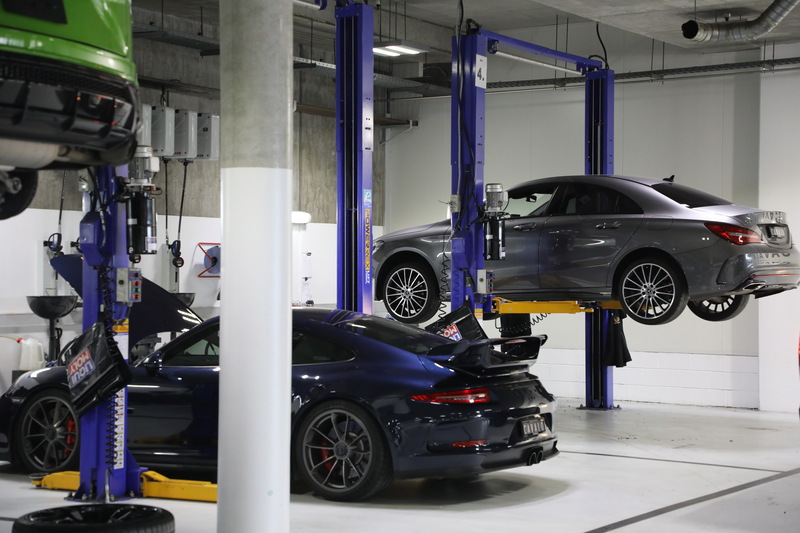 Porsche and Mercedes in Cavalo Service Department Workshop